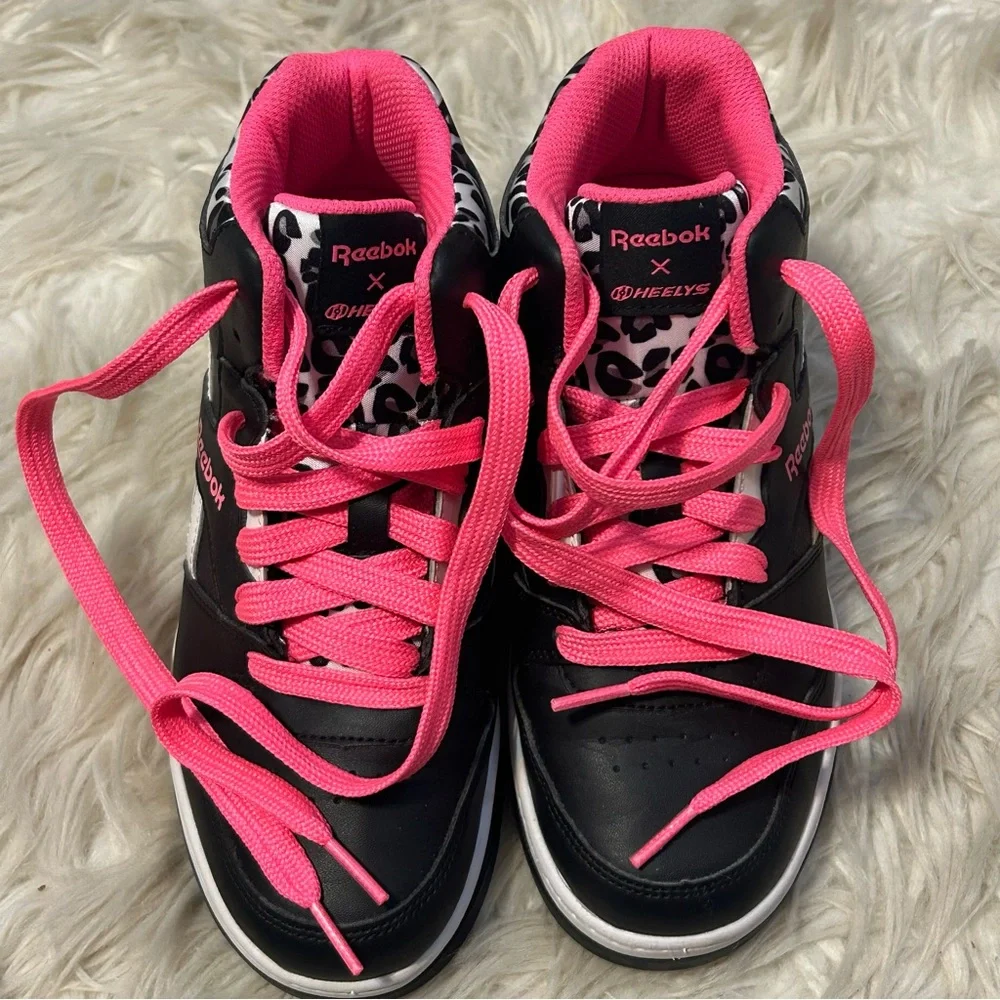 Reebok X Heelys High Top‎ Shoe Youth 4 Womens 6 Black Pink Leopard NO WHEELS